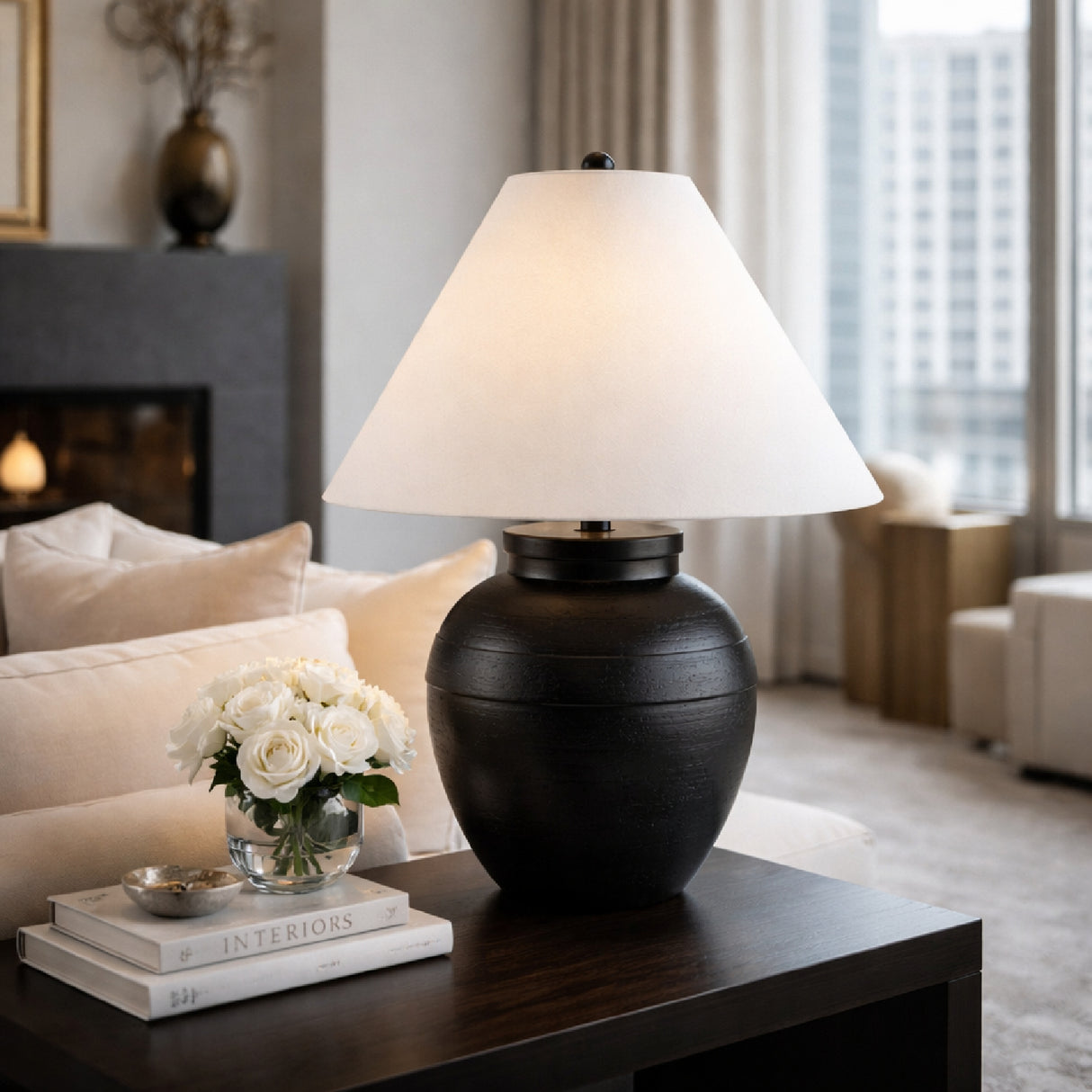 Modern European furniture - Linen Empire Shade Table Lamp - www.oroa.com | Oroa.com