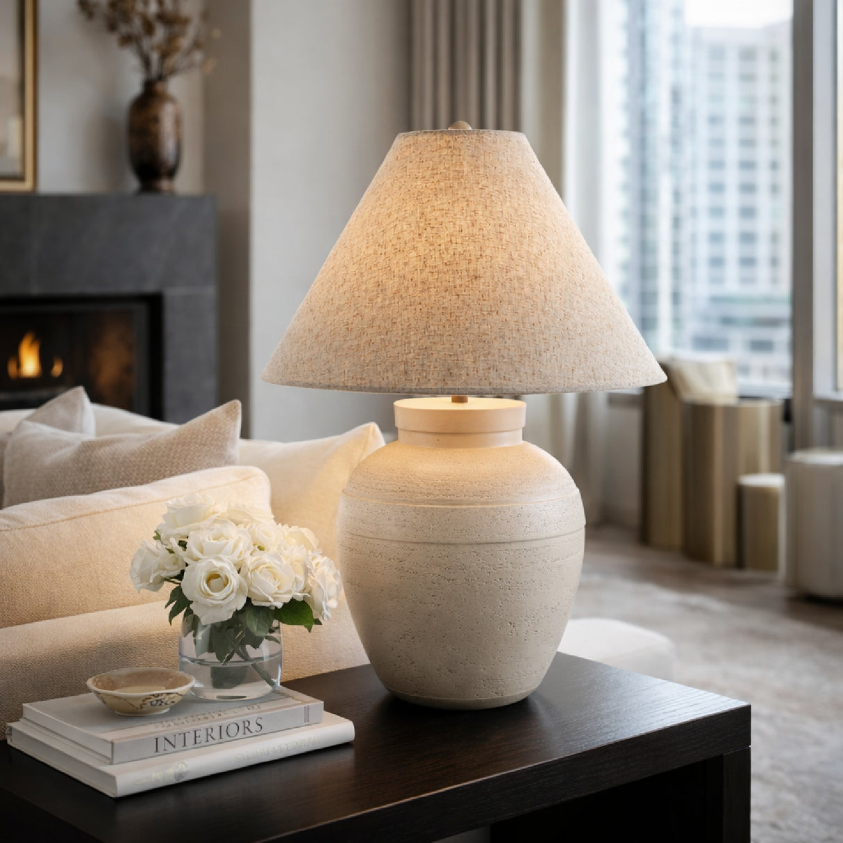 Modern European furniture - Linen Empire Shade Table Lamp - www.oroa.com | Oroa.com