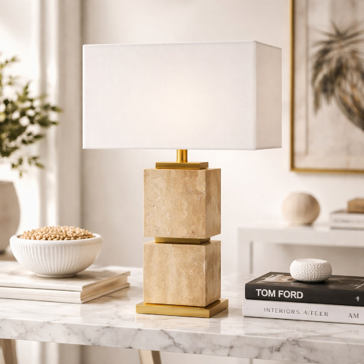 Modern European furniture - Natural Travertine Accent Table Lamp - www.oroa.com | Oroa.com