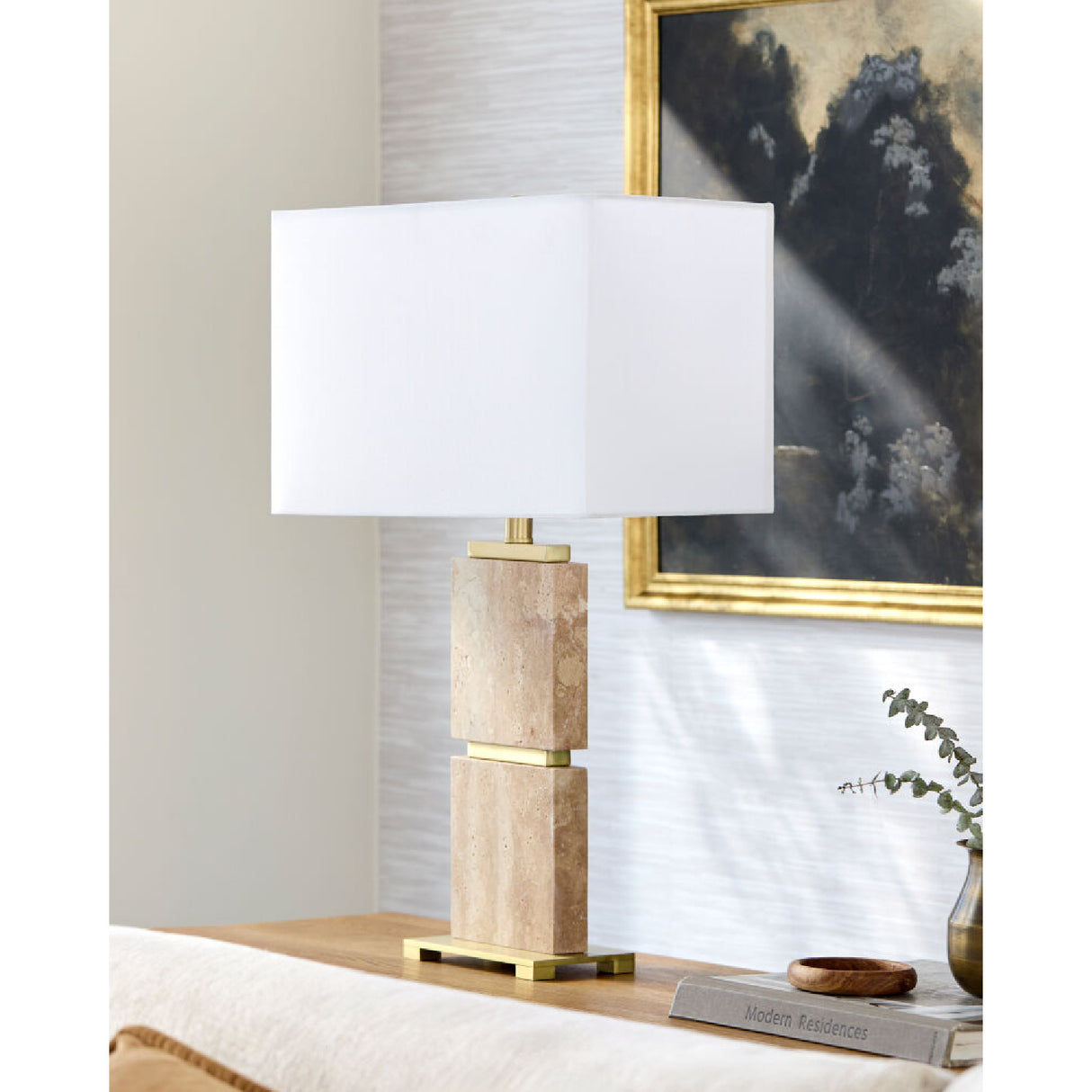 Modern European furniture - Natural Travertine Accent Table Lamp - www.oroa.com | Oroa.com