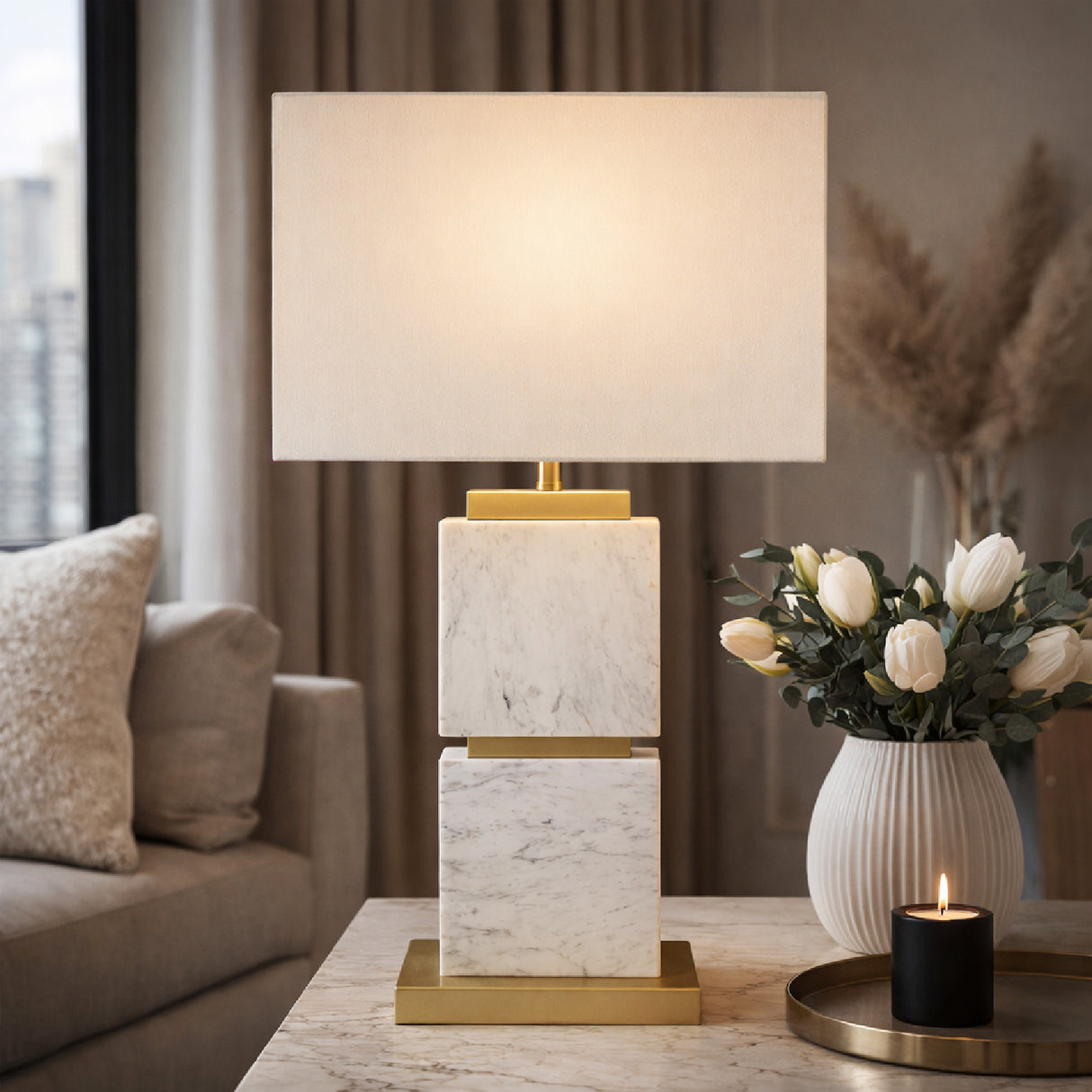 Natural White Marble Table Lamp | Oroa.com