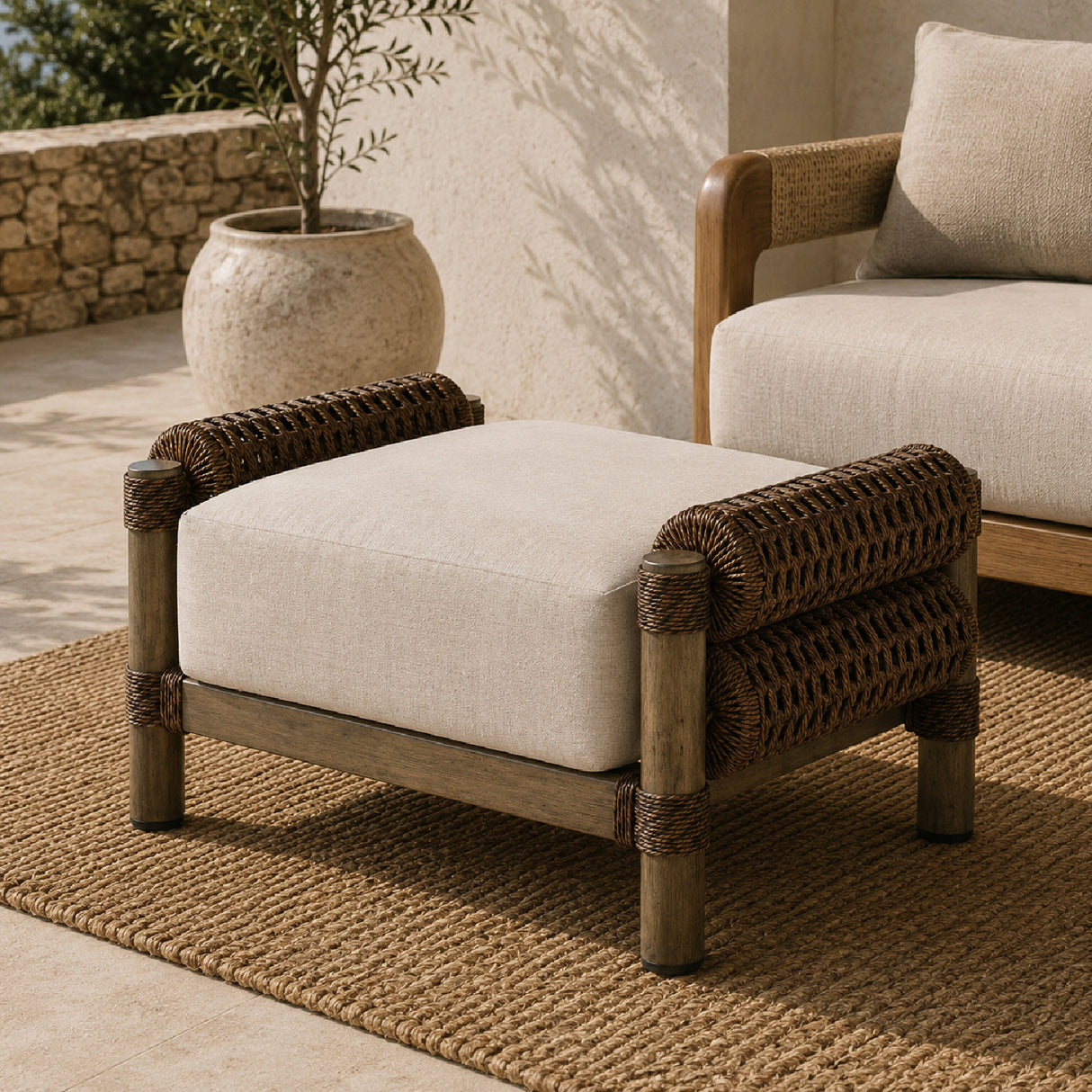 Modern European furniture - Cushioned Wicker Outdoor Ottoman - www.oroa.com | Oroa.com