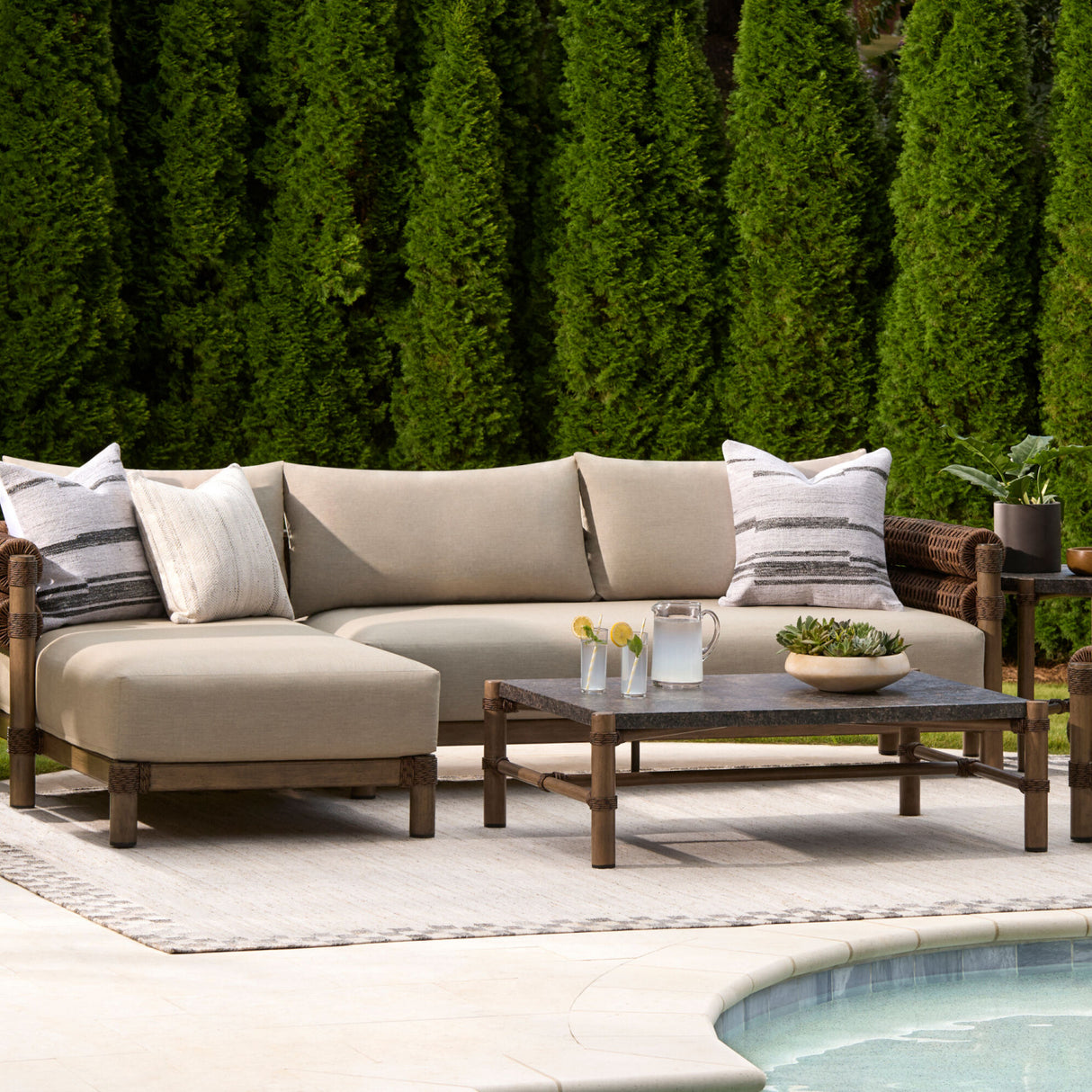 Modern European furniture - Brown Stone Rectangular Outdoor Coffee Table - www.oroa.com | Oroa.com