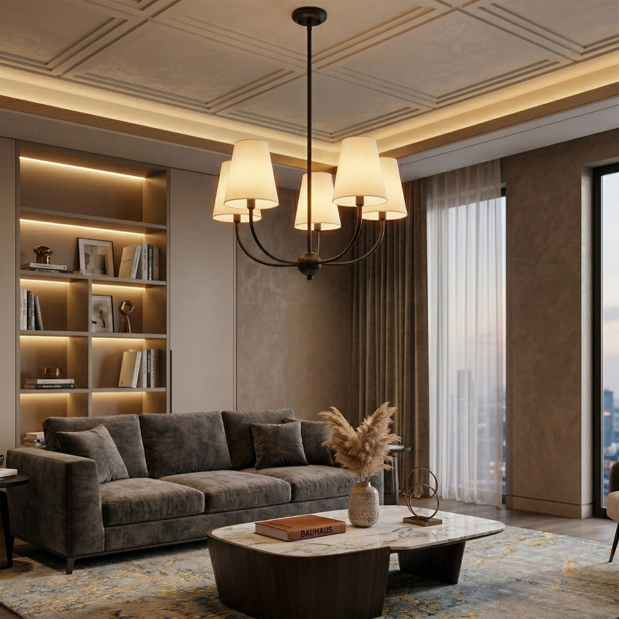 Modern European furniture - White Cotton Shade Chandelier - www.oroa.com | Oroa.com