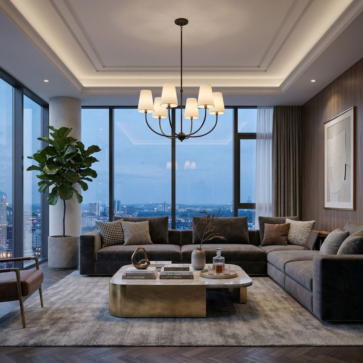 Modern European furniture - White Cotton Shade Chandelier - www.oroa.com | Oroa.com