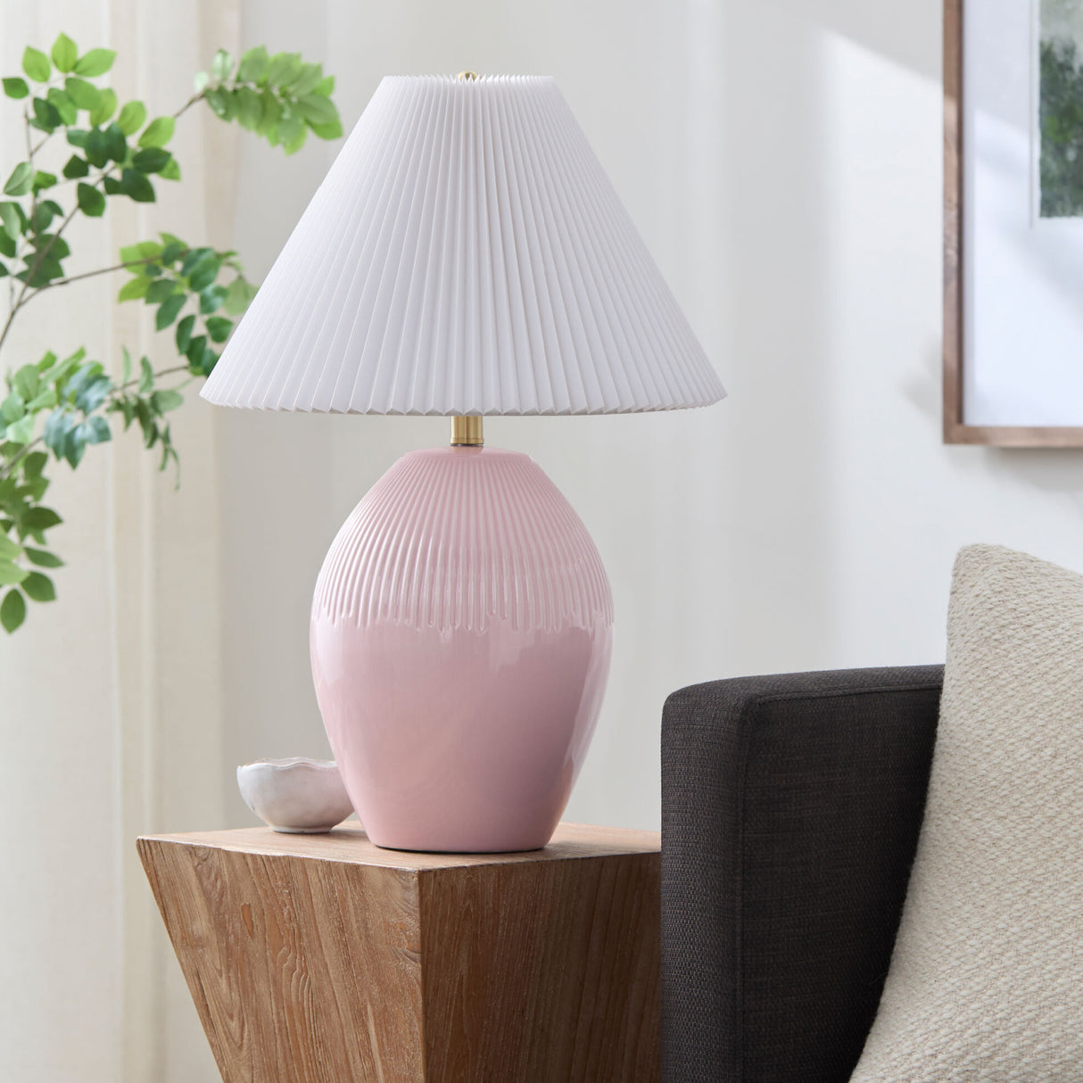 Modern European furniture - Ceramic Pleated Linen Table Lamp - www.oroa.com | Oroa.com