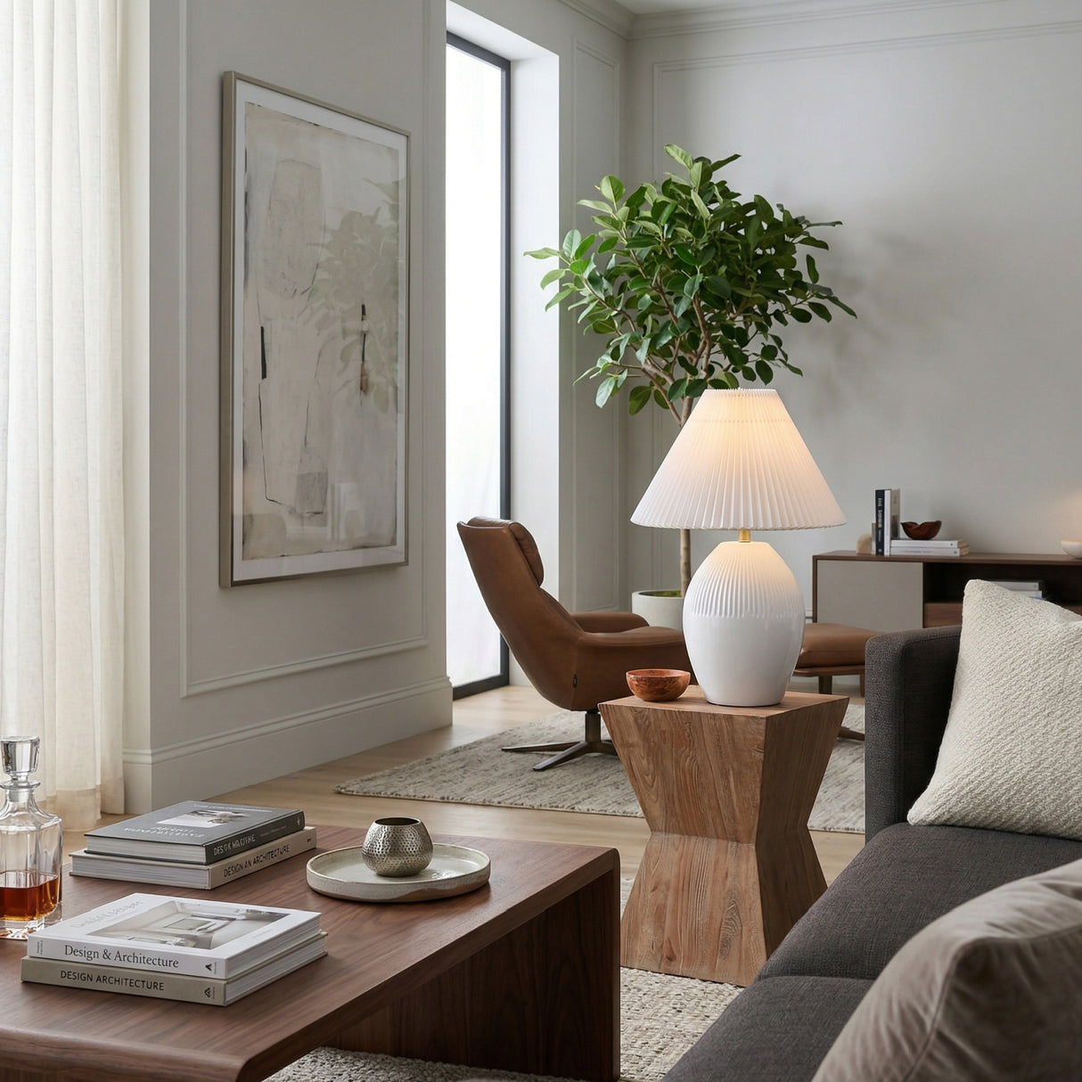 Modern European furniture - Ceramic Pleated Linen Table Lamp - www.oroa.com | Oroa.com