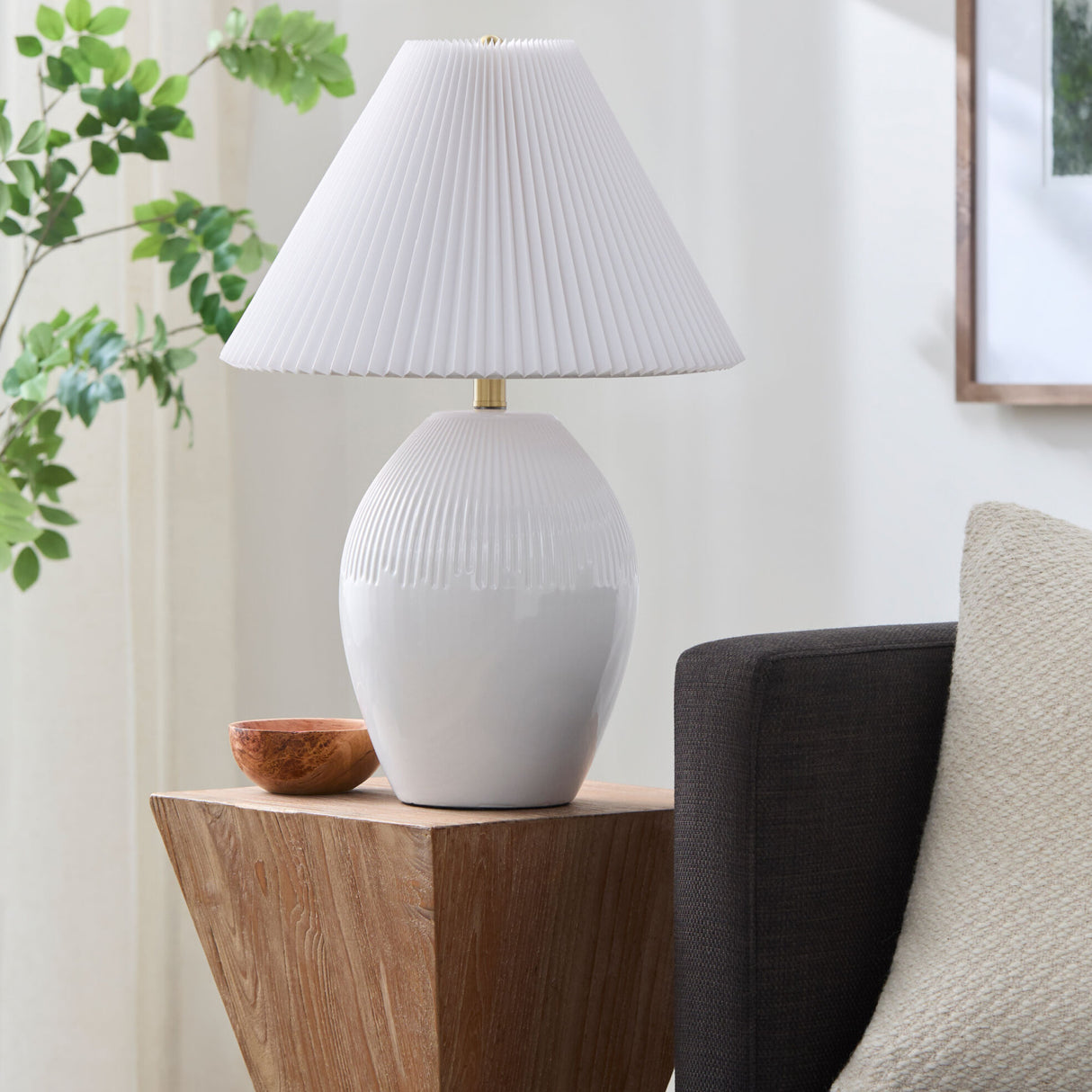 Modern European furniture - Ceramic Pleated Linen Table Lamp - www.oroa.com | Oroa.com