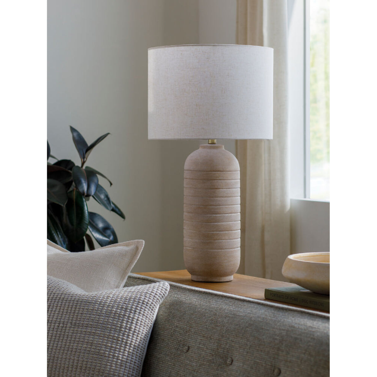 Modern European furniture - Beige Linen Ceramic Table Lamp - www.oroa.com | Oroa.com