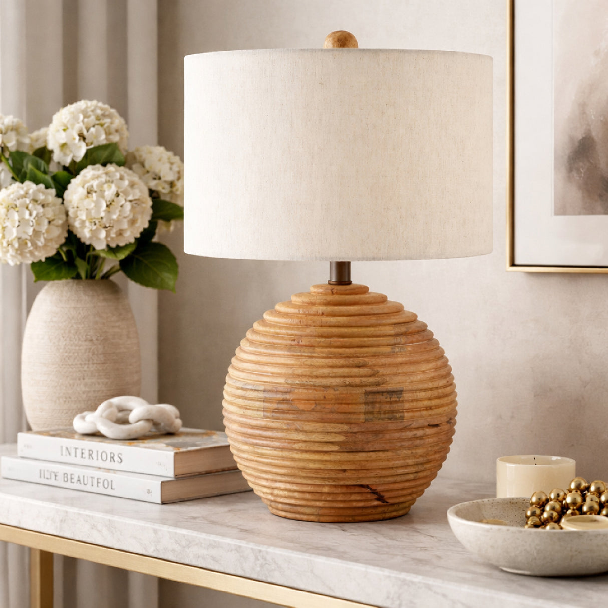 Modern European furniture - Natural Acacia Accent Table Lamp - www.oroa.com | Oroa.com