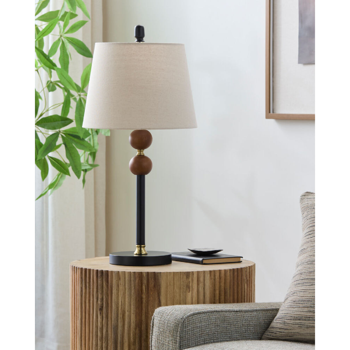 Modern European furniture - Beige Linen Rubberwood Table Lamp - www.oroa.com | Oroa.com