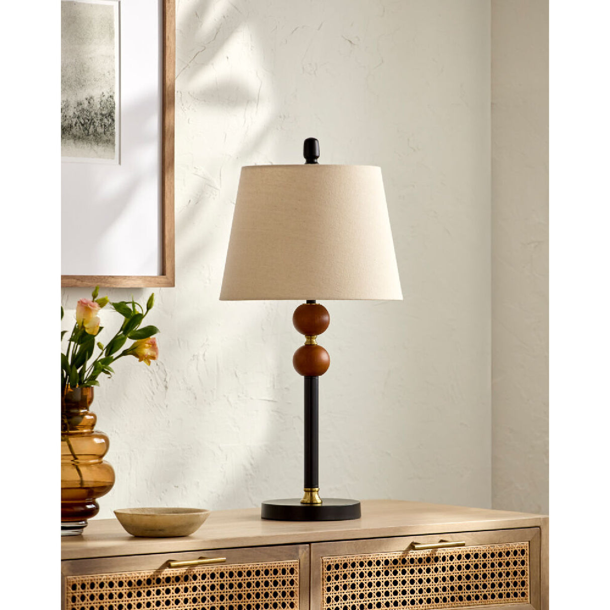Modern European furniture - Beige Linen Rubberwood Table Lamp - www.oroa.com | Oroa.com