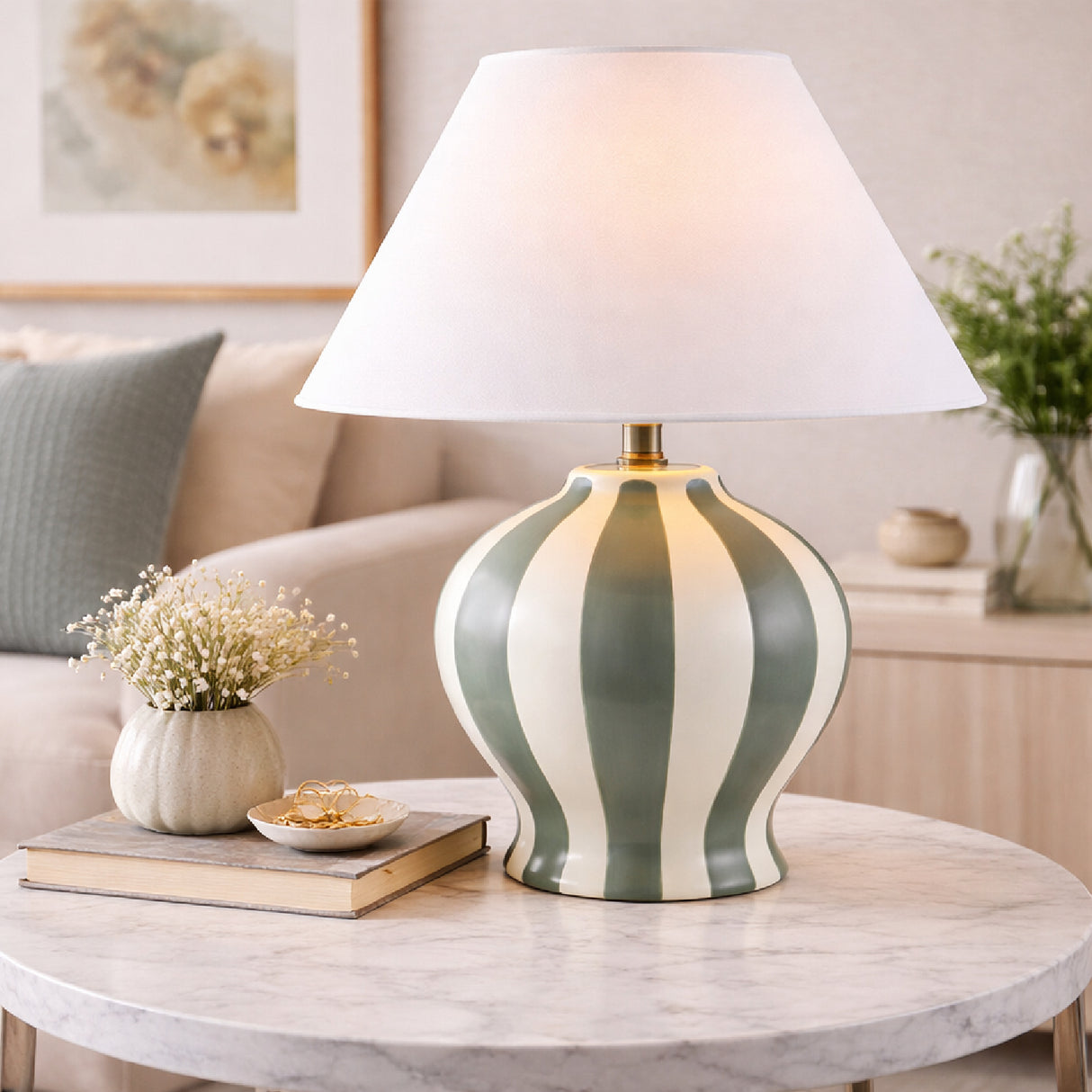 Modern European furniture - Lined Round Ceramic Table Lamp - www.oroa.com | Oroa.com