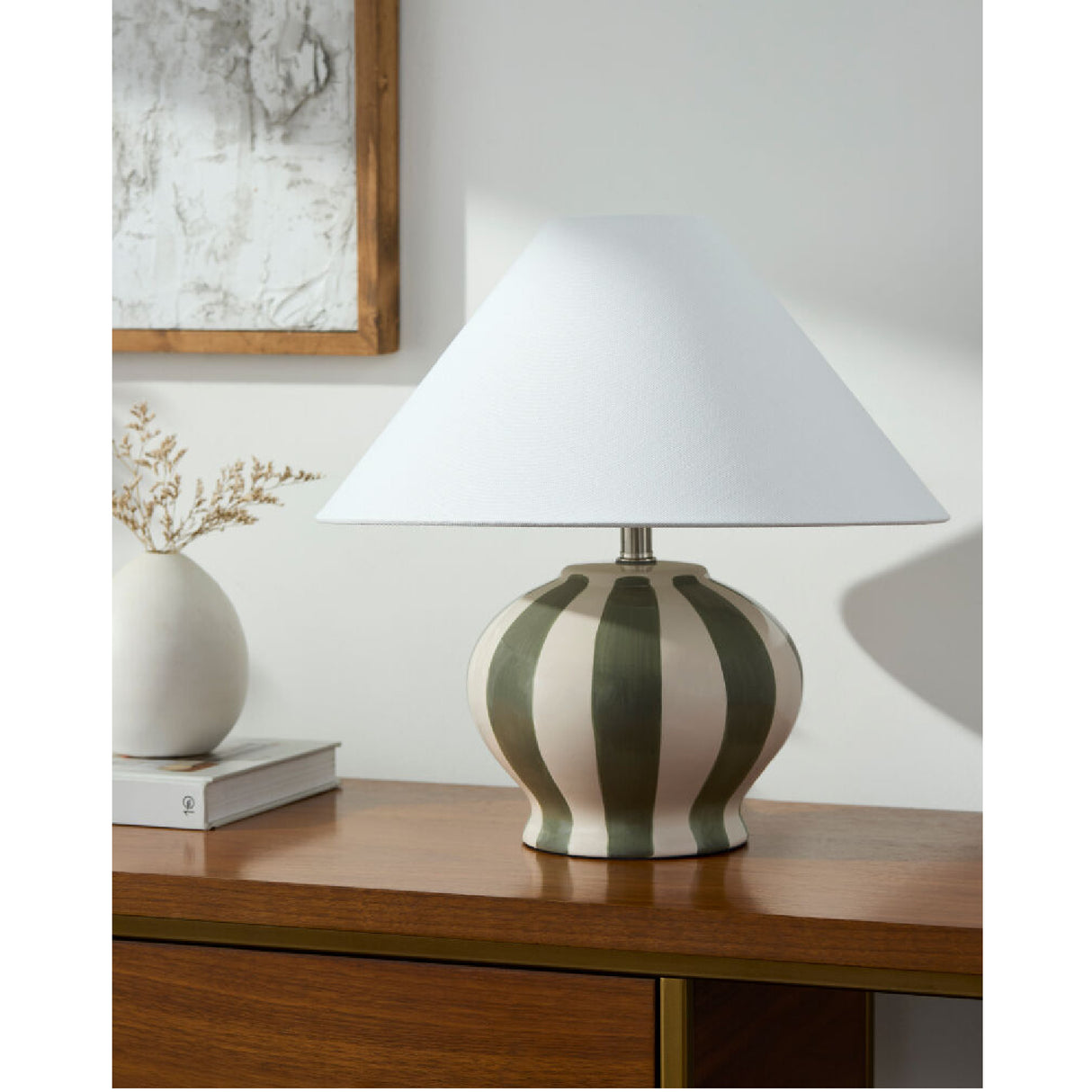 Modern European furniture - Lined Round Ceramic Table Lamp - www.oroa.com | Oroa.com