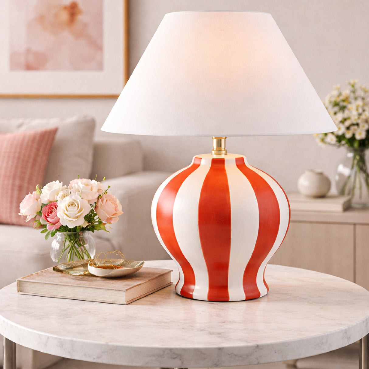 Modern European furniture - Lined Round Ceramic Table Lamp - www.oroa.com | Oroa.com