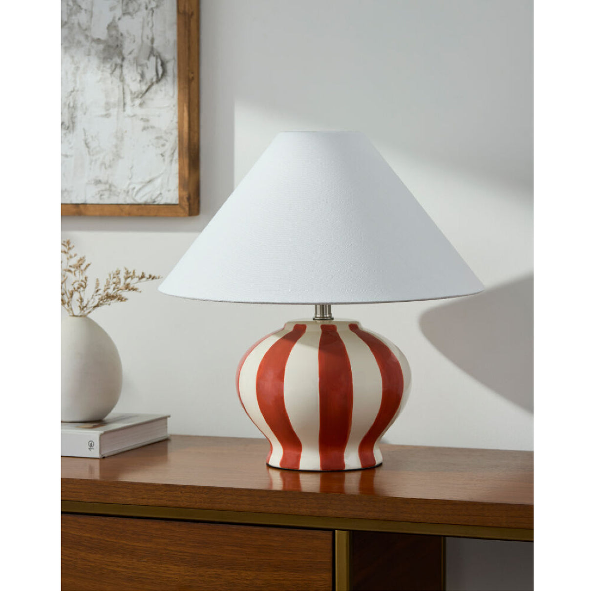 Modern European furniture - Lined Round Ceramic Table Lamp - www.oroa.com | Oroa.com