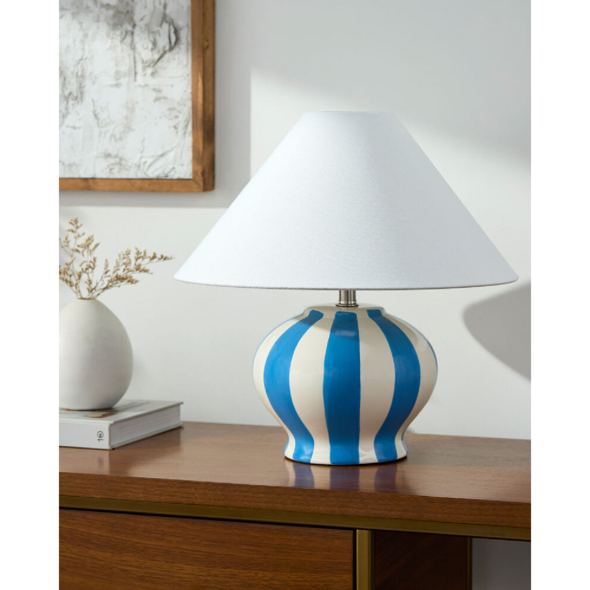 Modern European furniture - Lined Round Ceramic Table Lamp - www.oroa.com | Oroa.com