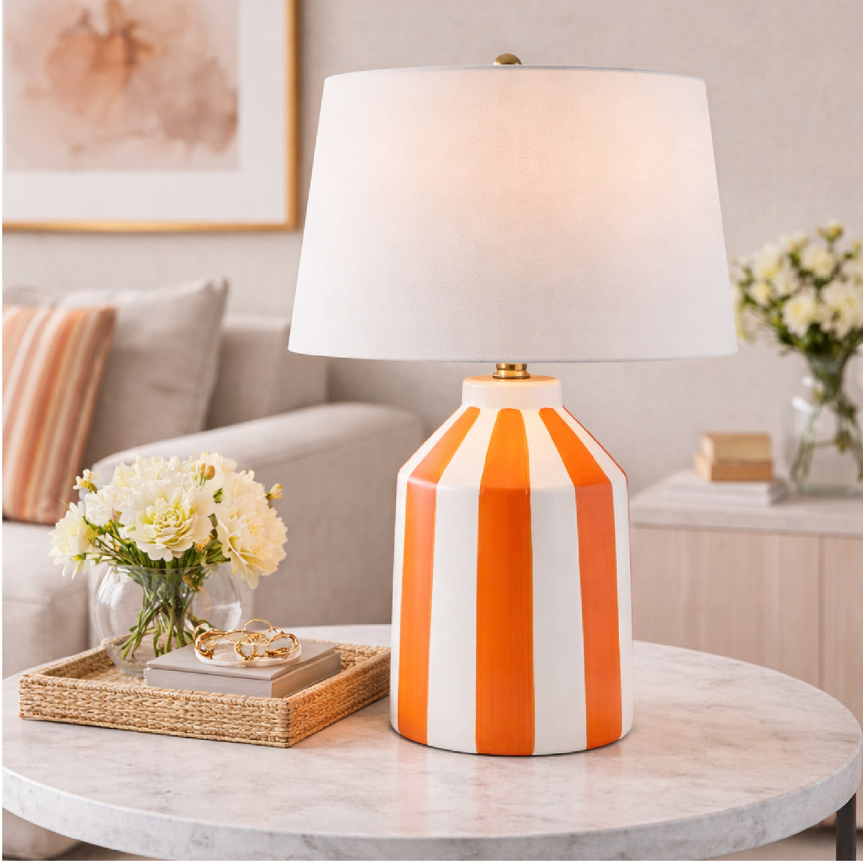 Modern European furniture - Vertical Lined Ceramic Table Lamp - www.oroa.com | Oroa.com
