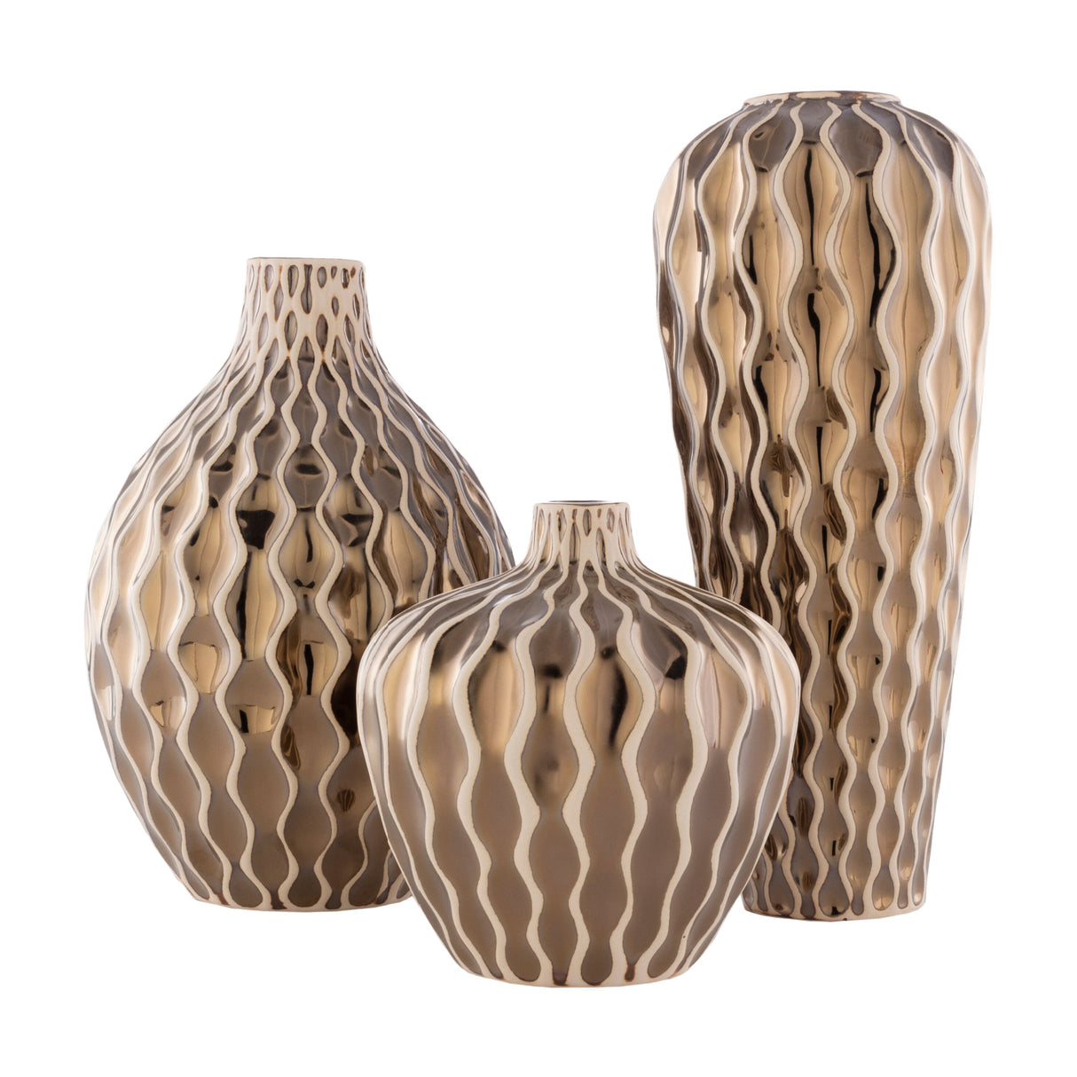 Modern European furniture - Gold Ceramic Outdoor Vase Set (3) - www.oroa.com | Oroa.com