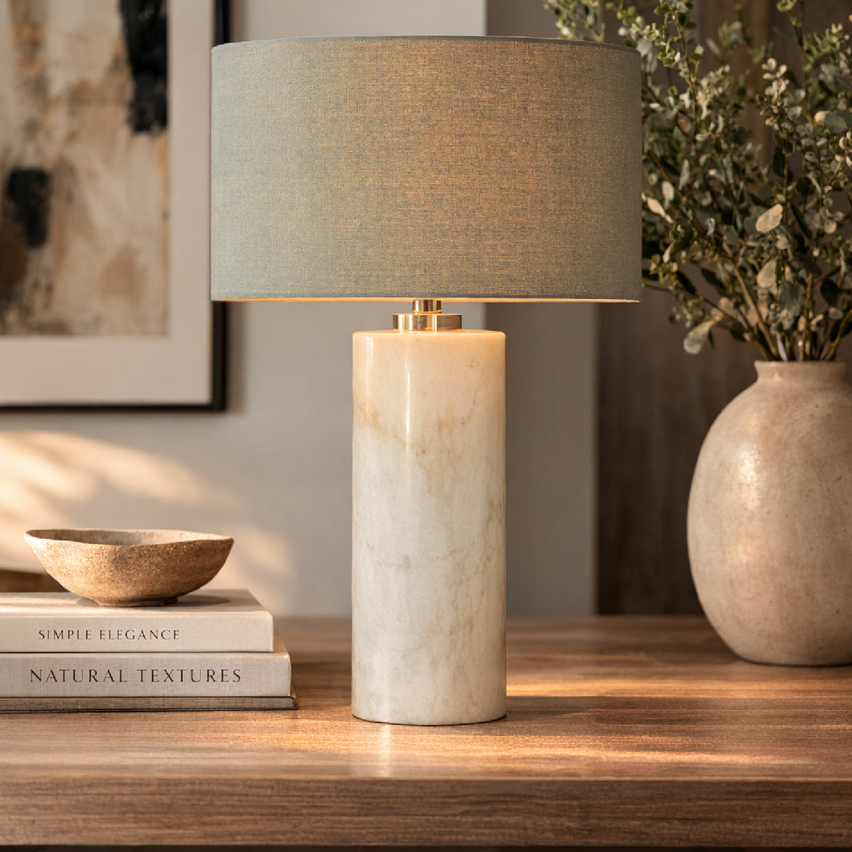 Modern European furniture - White Cylindrical Marble Table Lamp - www.oroa.com | Oroa.com