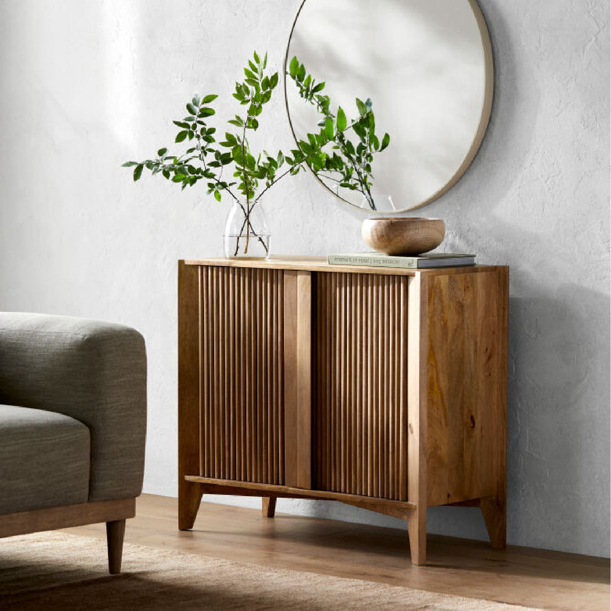 Modern European furniture - Reeded Mango Wood Cabinet - www.oroa.com | Oroa.com