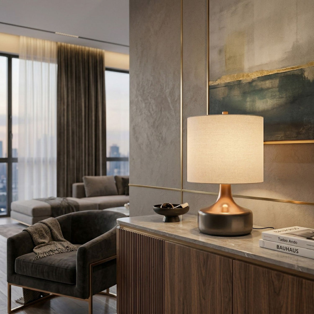 Modern European furniture - Drum Linen Ceramic Table Lamp - www.oroa.com | Oroa.com