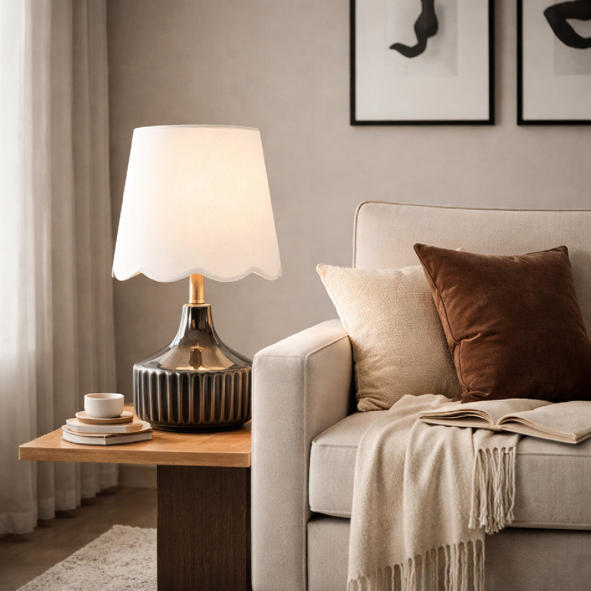 Modern European furniture - Scalloped Jute Table Lamp - www.oroa.com | Oroa.com