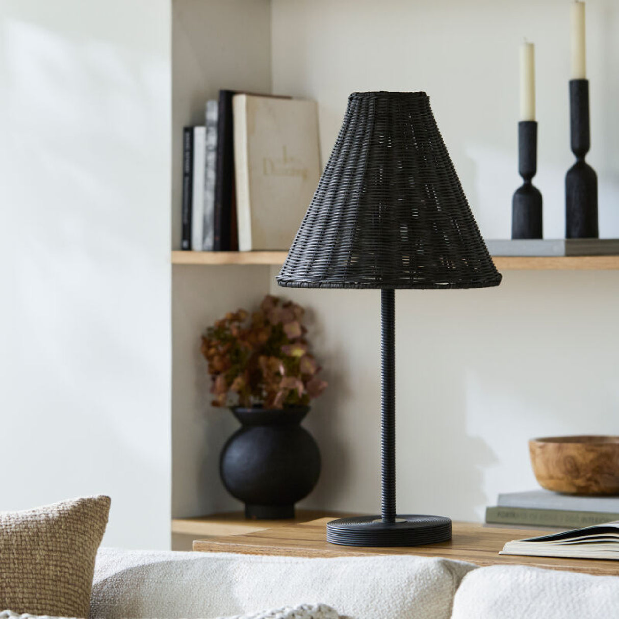 Modern European furniture - Black Rattan Accent Table Lamp - www.oroa.com | Oroa.com