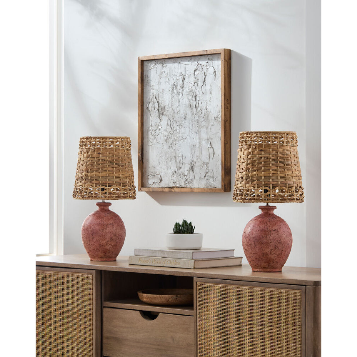 Modern European furniture - Cement Woven Seagrass Table Lamps (2) - www.oroa.com | Oroa.com
