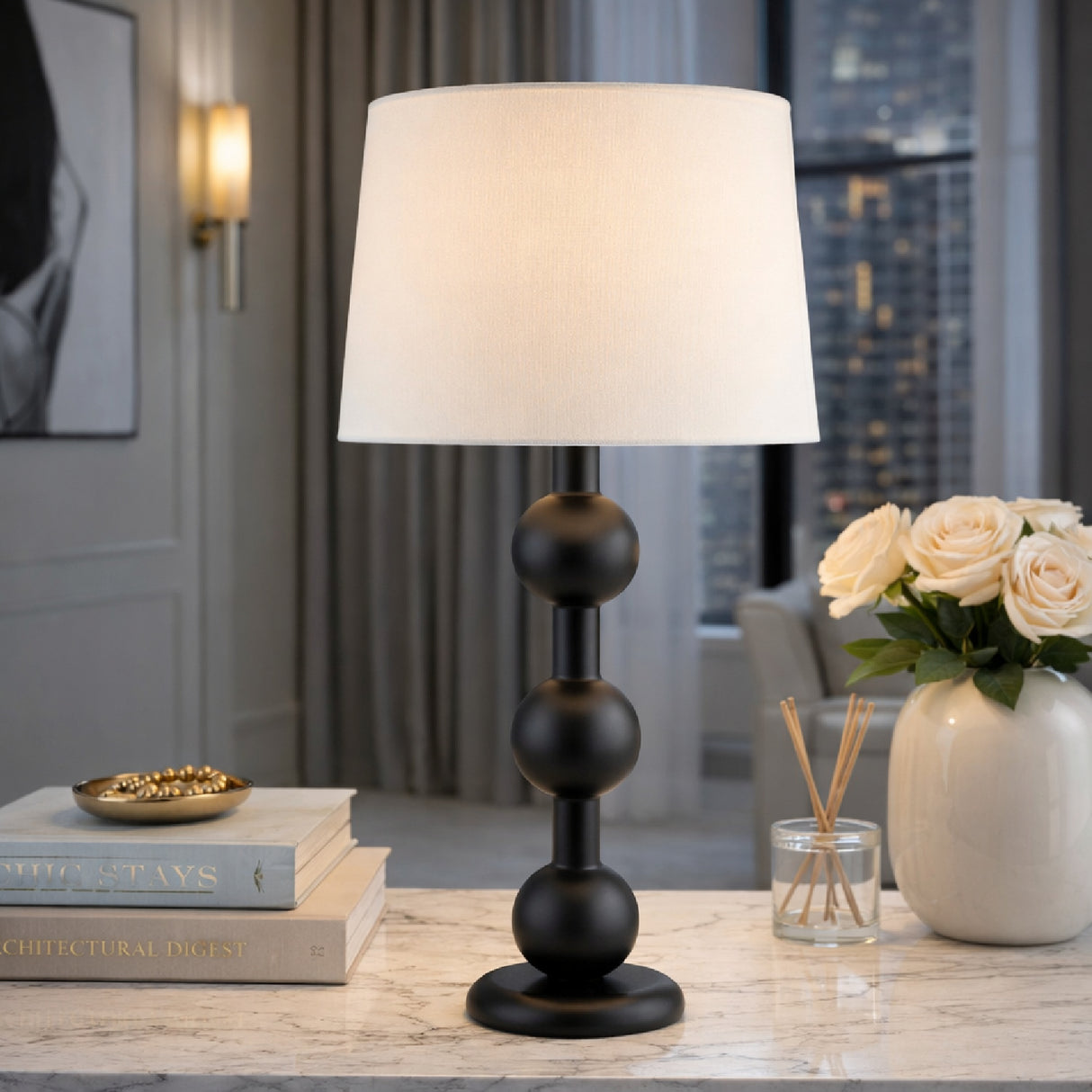 Modern European furniture - Triple Orb Rubberwood Table Lamp - www.oroa.com | Oroa.com