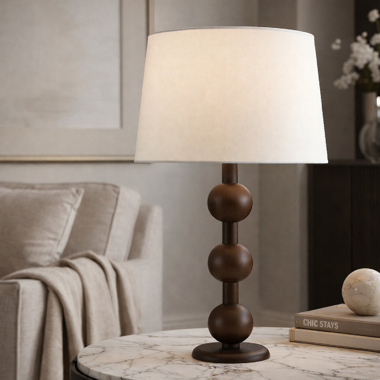 Modern European furniture - Triple Orb Rubberwood Table Lamp - www.oroa.com | Oroa.com