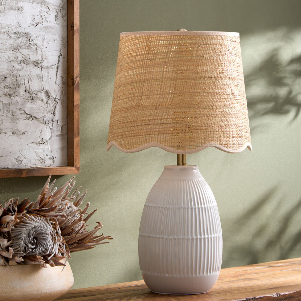 Modern European furniture - Scalloped Beige Jute Table Lamp - www.oroa.com | Oroa.com