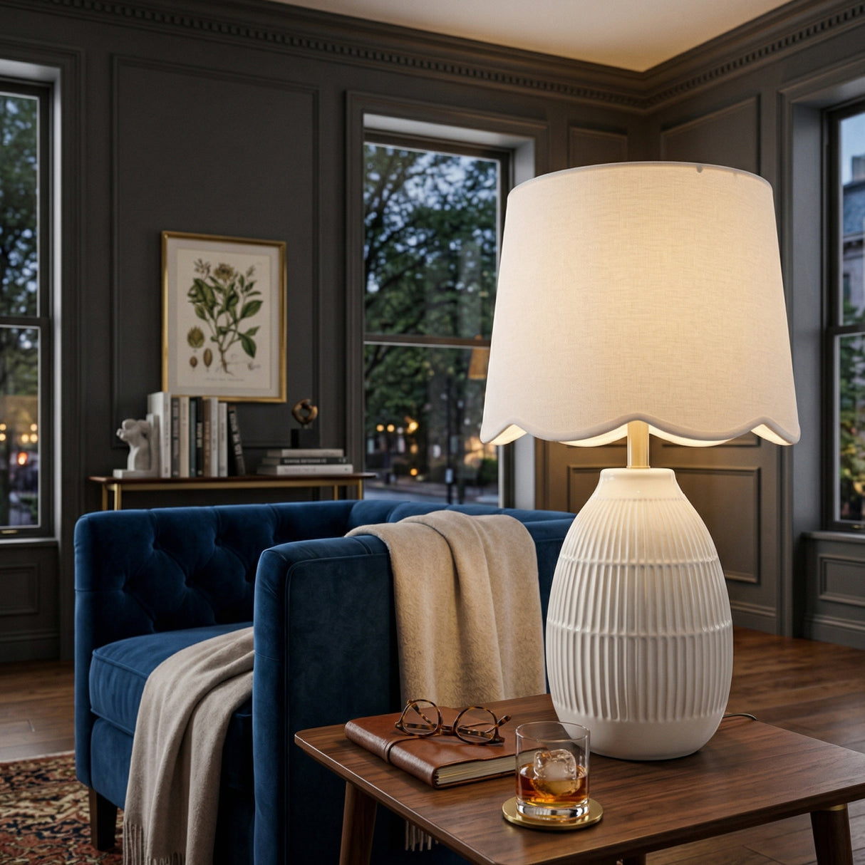 Modern European furniture - Scalloped Linen Ceramic Table Lamp - www.oroa.com | Oroa.com