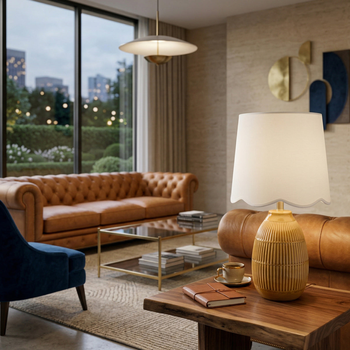 Modern European furniture - Scalloped Linen Ceramic Table Lamp - www.oroa.com | Oroa.com