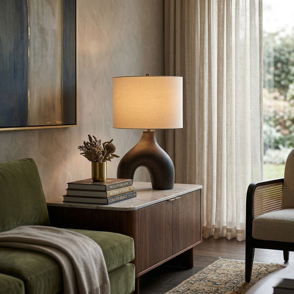 Modern European furniture - Cotton Shade Arched Table Lamp - www.oroa.com | Oroa.com