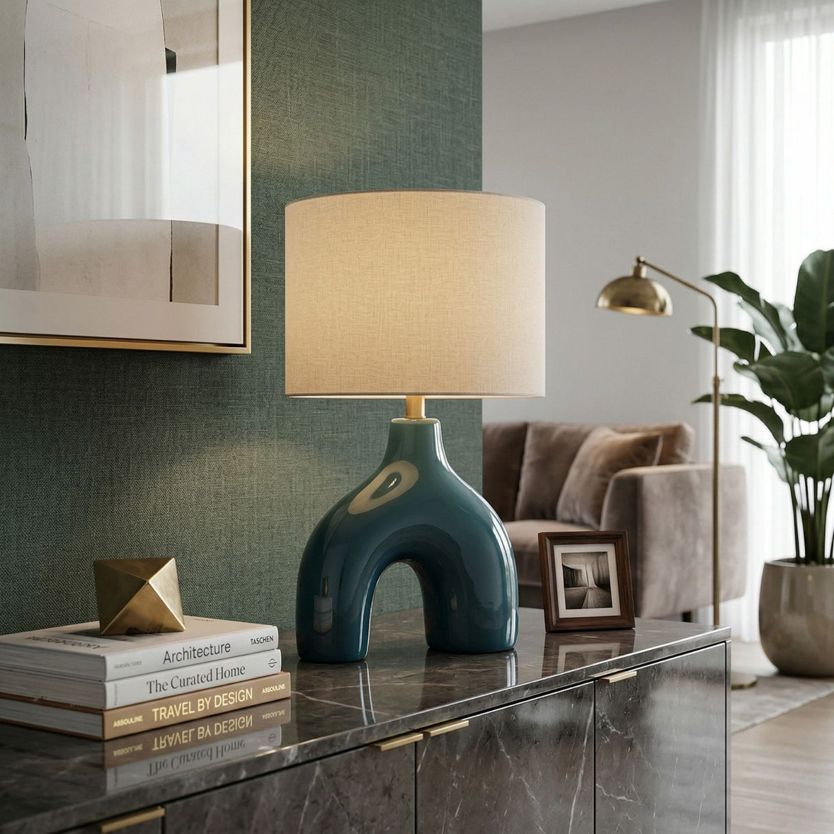 Modern European furniture - Cotton Shade Arched Table Lamp - www.oroa.com | Oroa.com