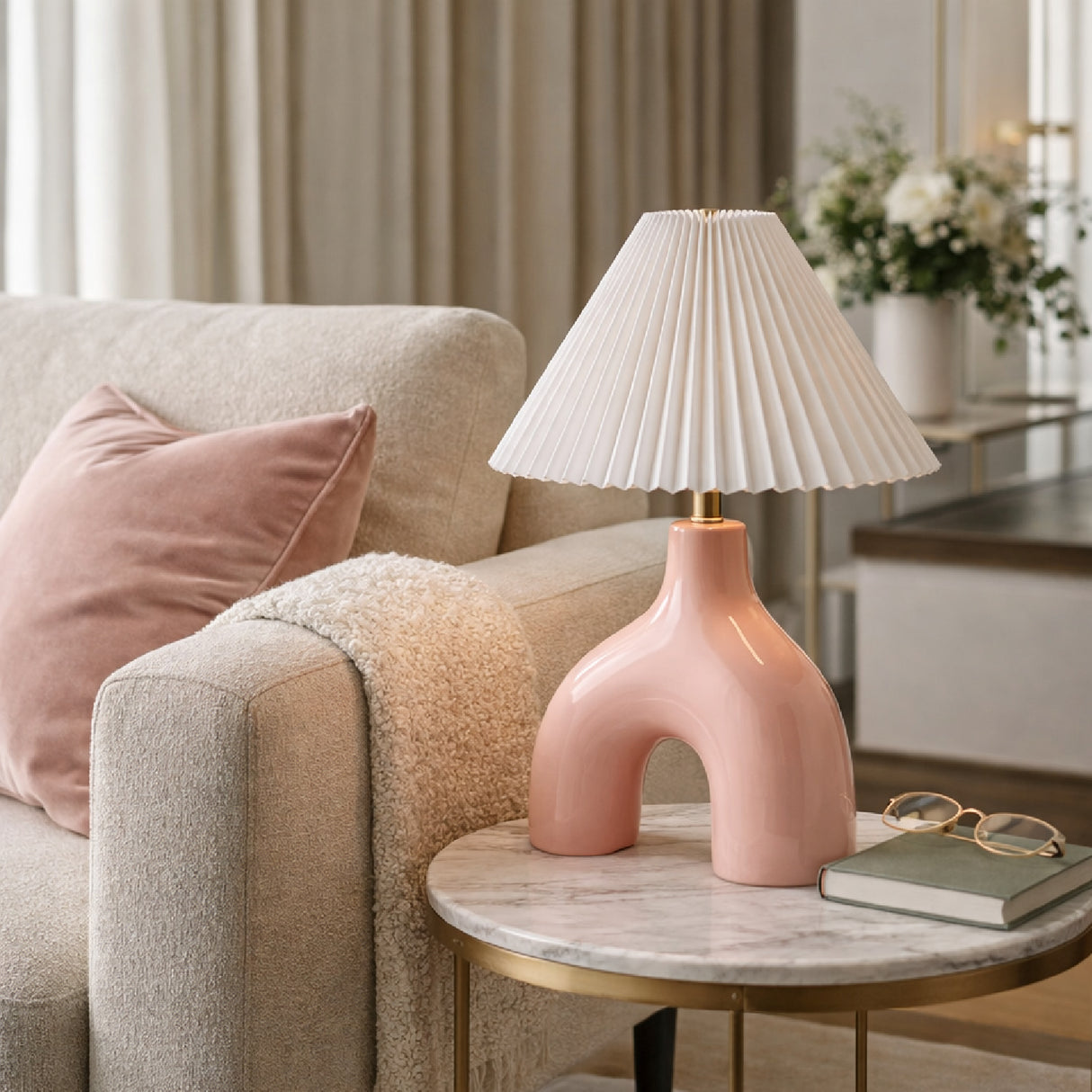 Modern European furniture - Pleated Fabric Arched Table Lamp - www.oroa.com | Oroa.com