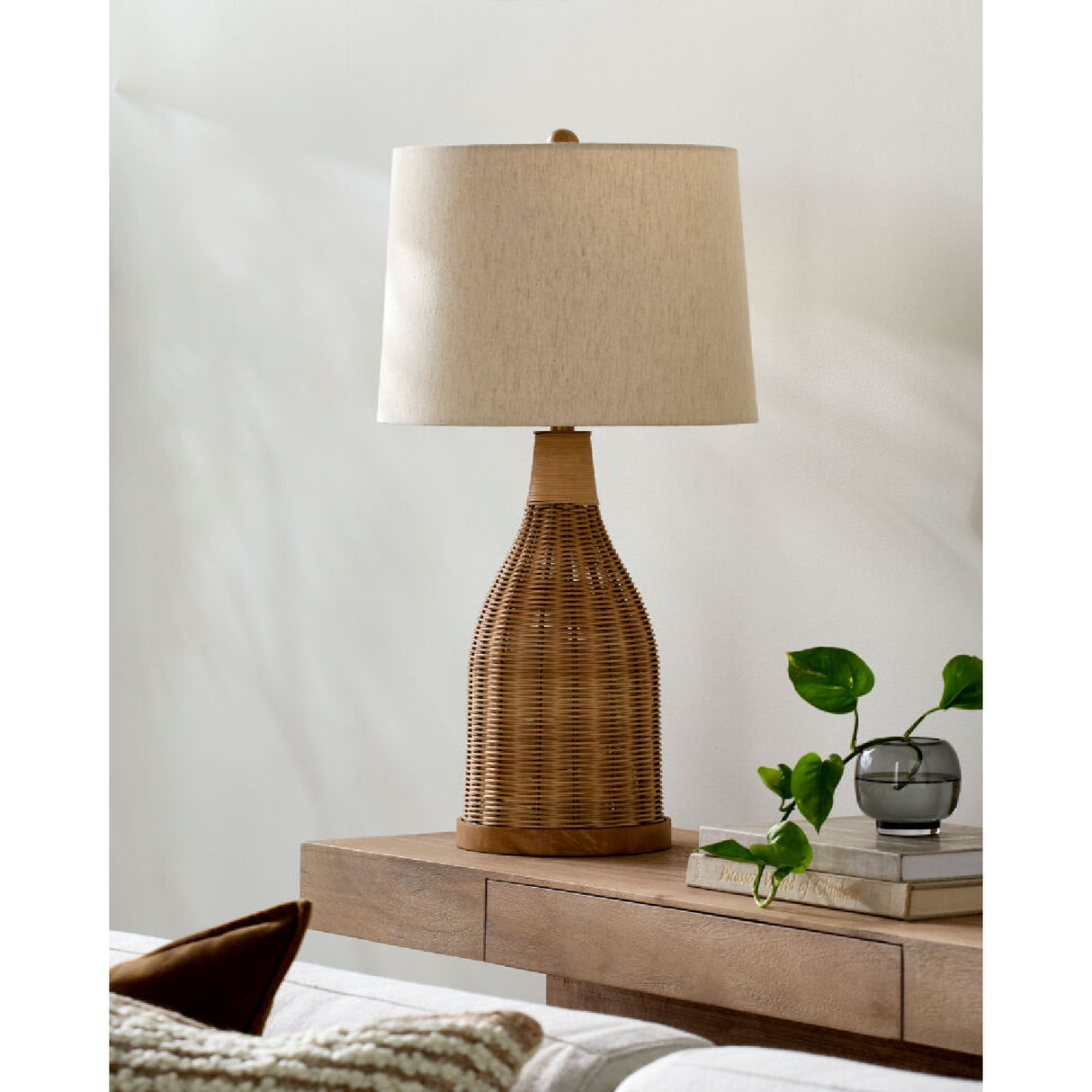 Modern European furniture - White Cotton Rattan Table Lamp - www.oroa.com | Oroa.com