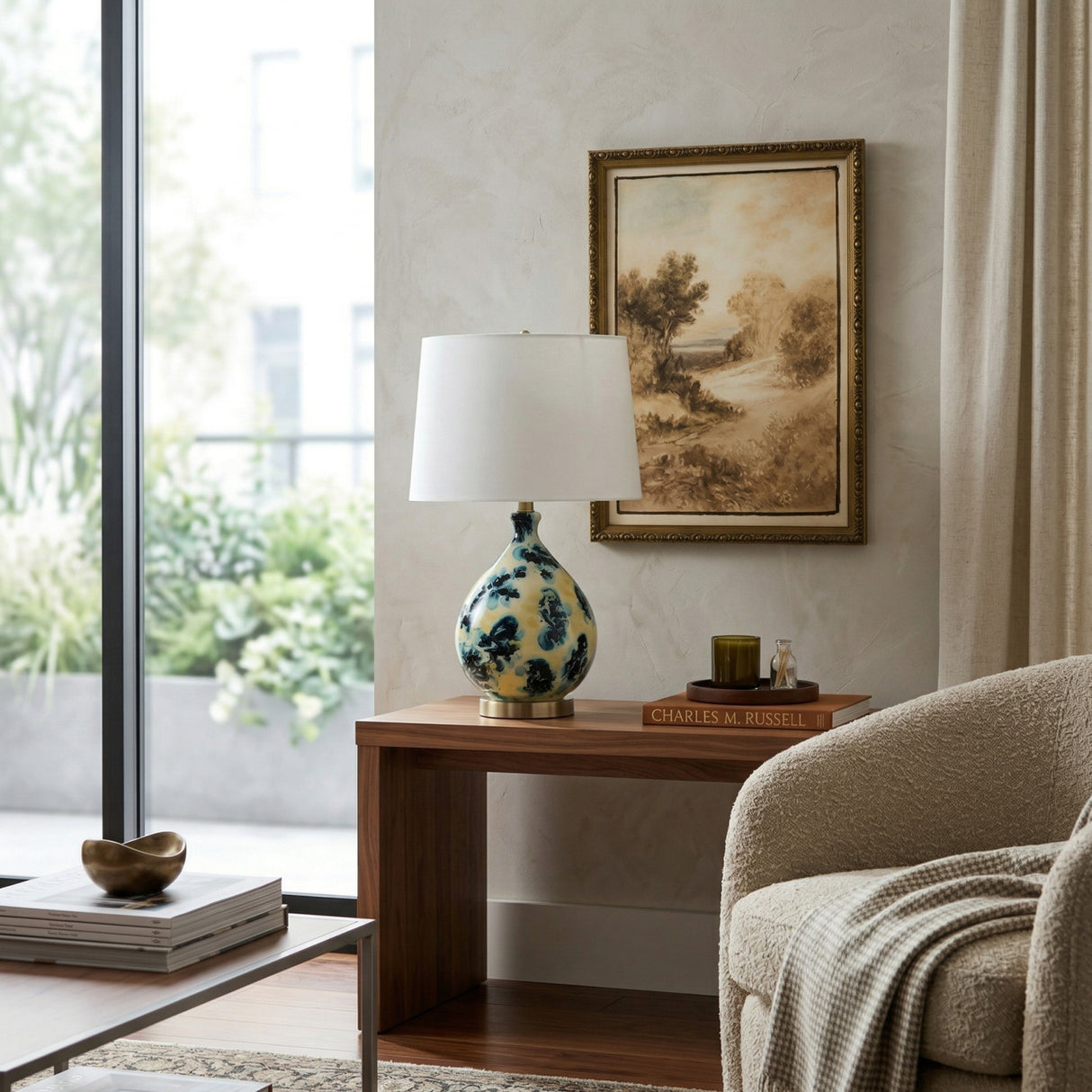 Modern European furniture - Blue Floral Glass Table Lamp - www.oroa.com | Oroa.com