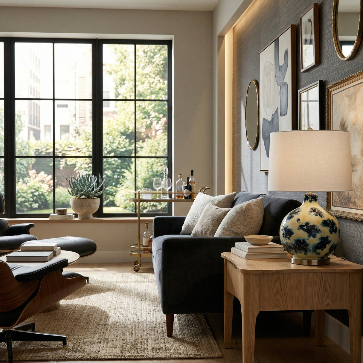 Modern European furniture - Round Painted Glass Tabe Lamp - www.oroa.com | Oroa.com