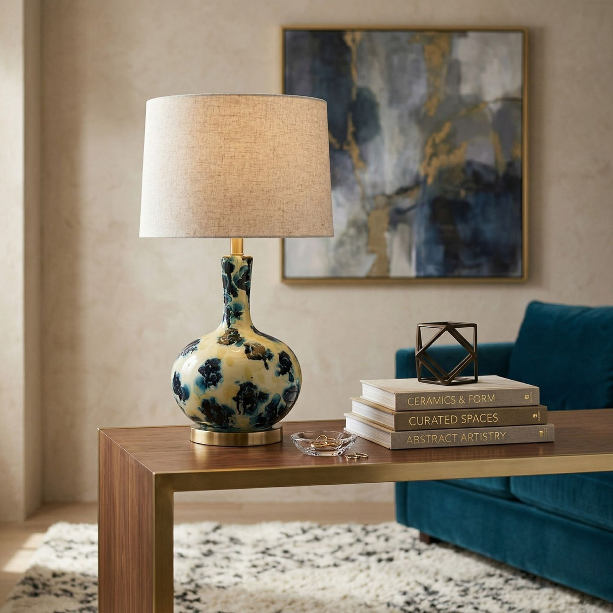 Modern European furniture - Painted Blue Glass Table Lamp - www.oroa.com | Oroa.com