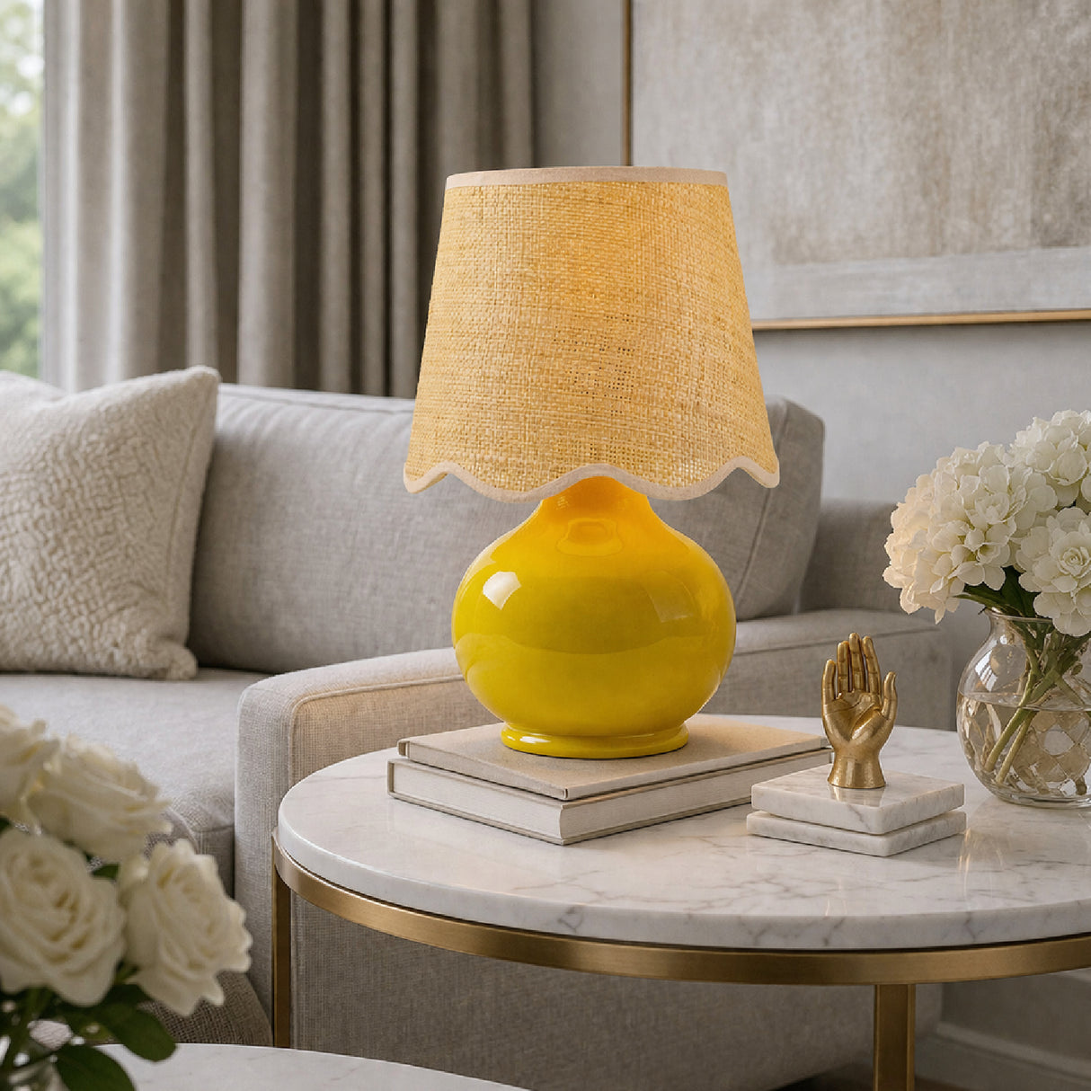 Modern European furniture - Scalloped Raffia Shade Table Lamp - www.oroa.com | Oroa.com