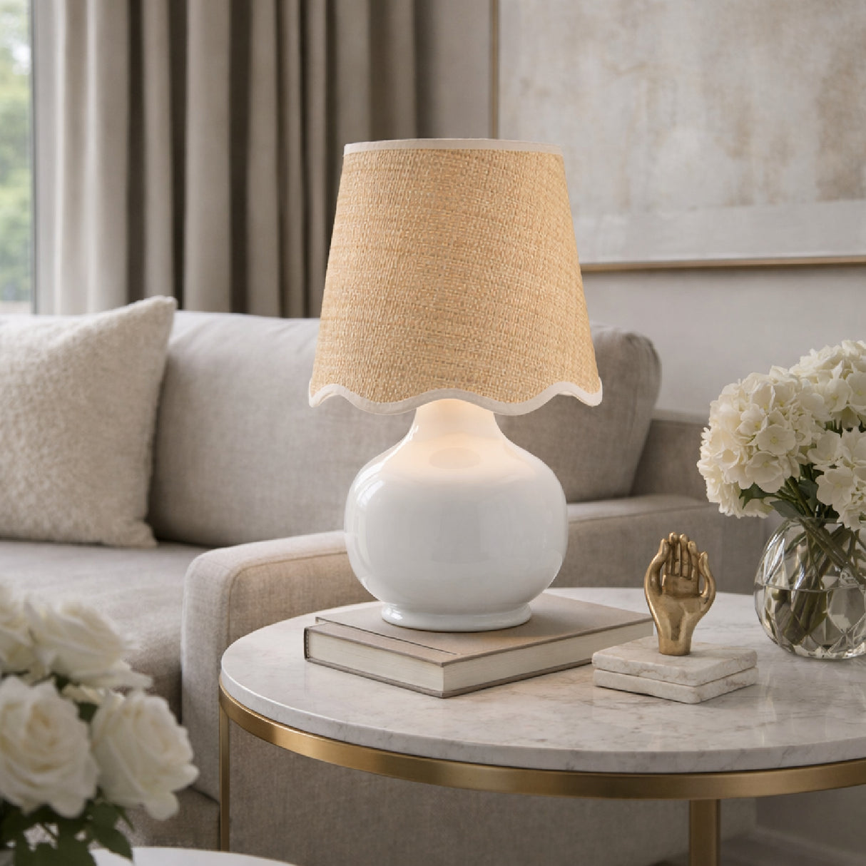 Modern European furniture - Scalloped Raffia Shade Table Lamp - www.oroa.com | Oroa.com