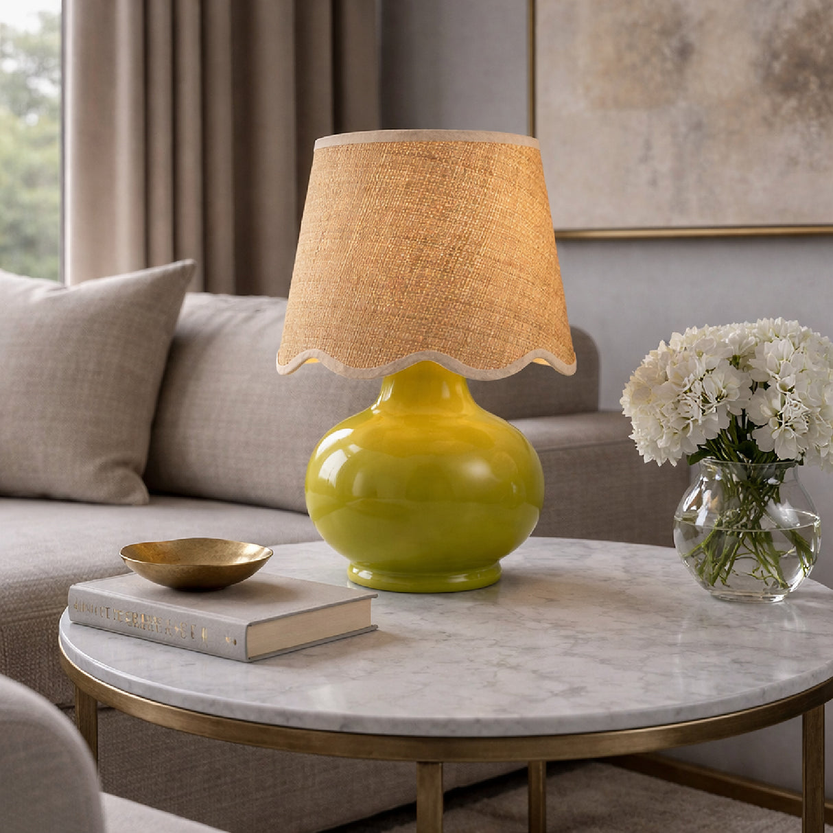 Modern European furniture - Scalloped Raffia Shade Table Lamp - www.oroa.com | Oroa.com