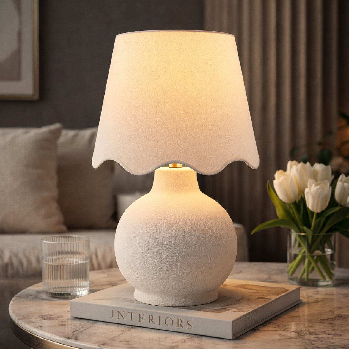 Modern European furniture - Wavy Linen Ceramic Table Lamp - www.oroa.com | Oroa.com