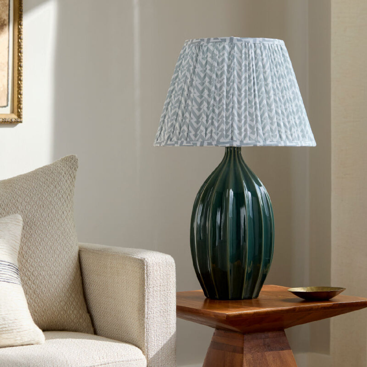 Modern European furniture - Green Fluted Ceramic Table Lamp - www.oroa.com | Oroa.com