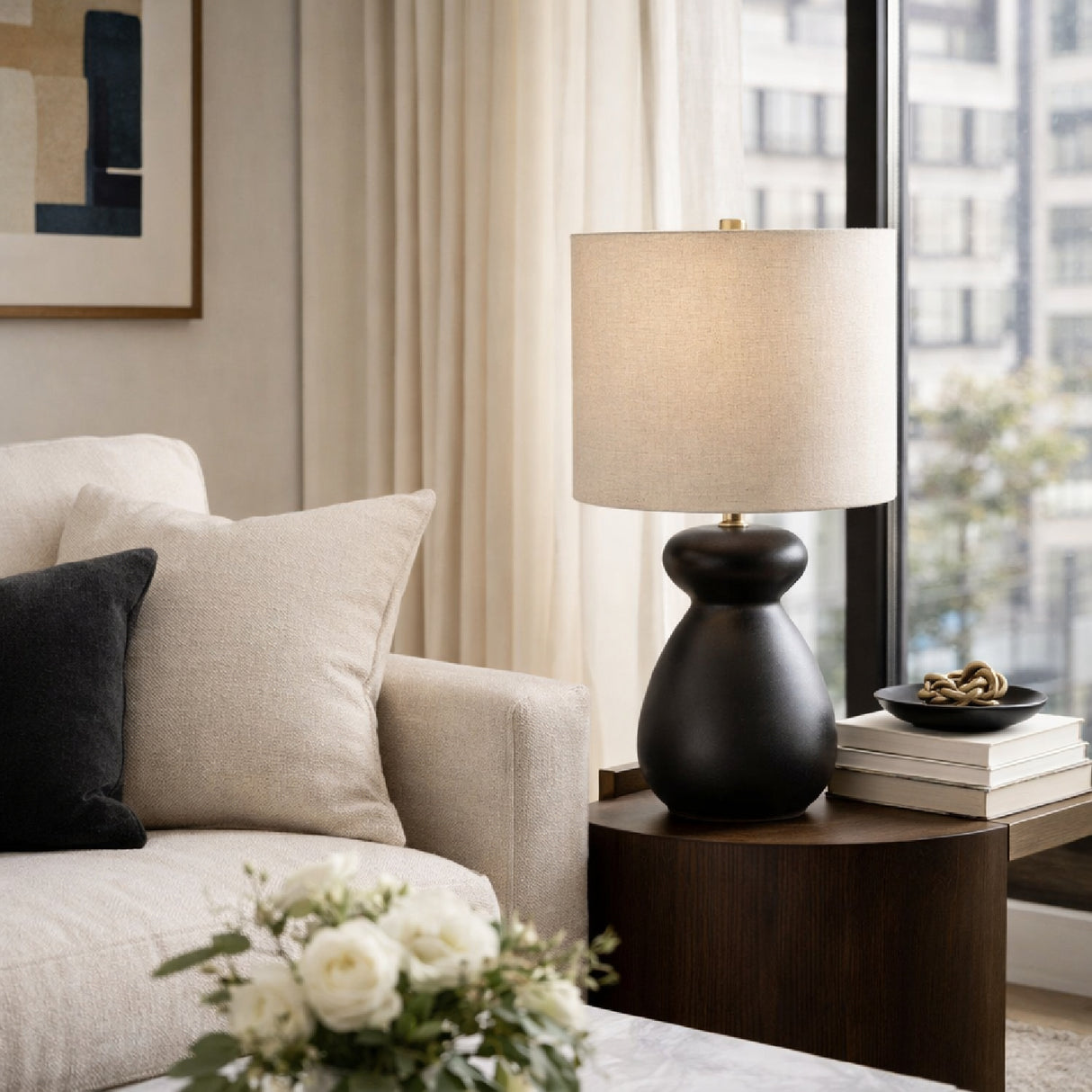 Modern European furniture - Glazed Black Ceramic Table Lamp - www.oroa.com | Oroa.com