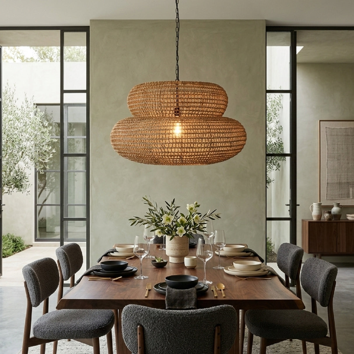 Modern European furniture - Brown Woven 2-Tier Pendant Lamp - www.oroa.com | Oroa.com