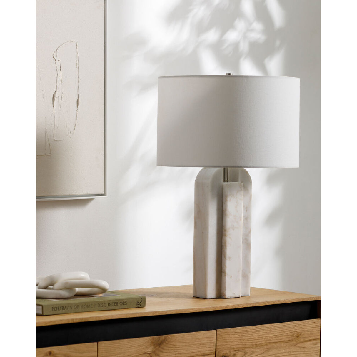 Modern European furniture - White Marble Linen Table Lamp S - www.oroa.com | Oroa.com