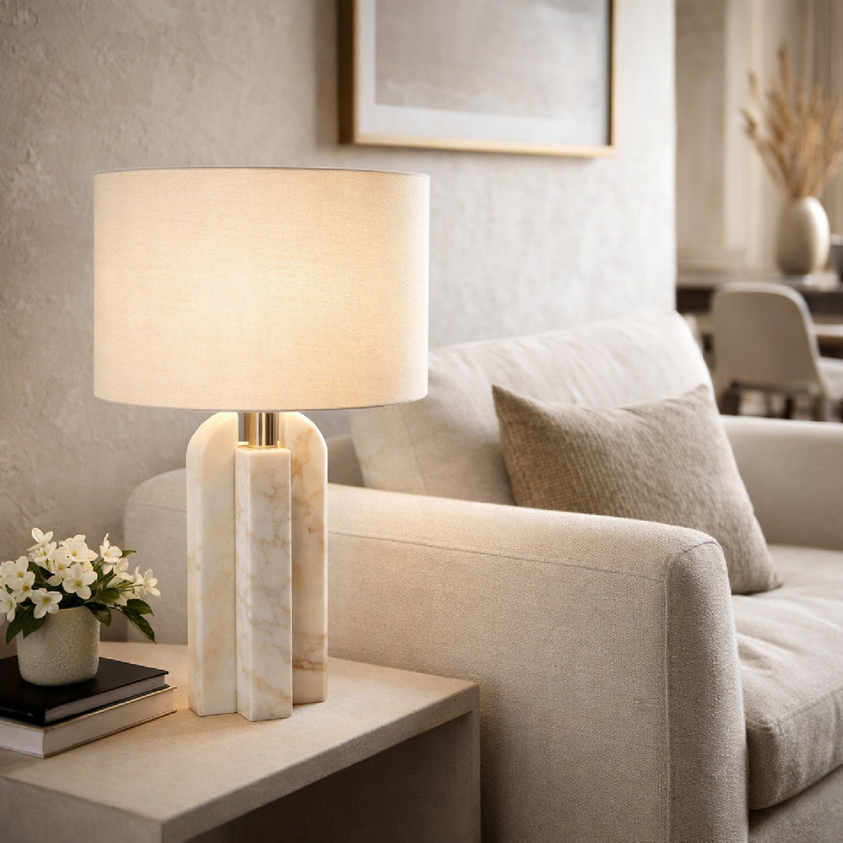 Modern European furniture - White Marble Linen Table Lamp S - www.oroa.com | Oroa.com